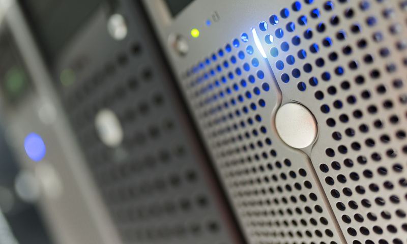 Front panel of a rack server with status lights